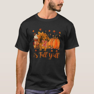 T-shirt Dachshund Fall Scarf Chiens Automne Feuilles Citro