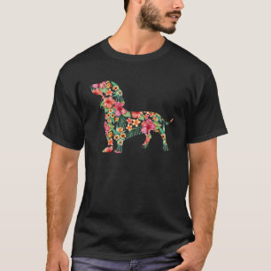 T-shirt Dachshund Flower Chien Silhouette Florale Femmes H