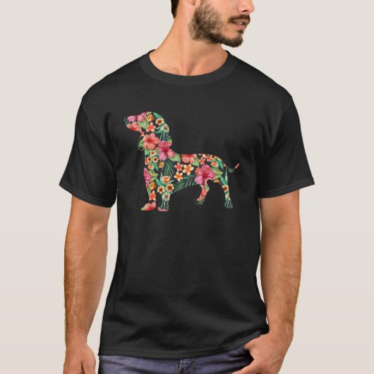 T-shirt Dachshund Flower Chien Silhouette Florale Femmes H (Devant)