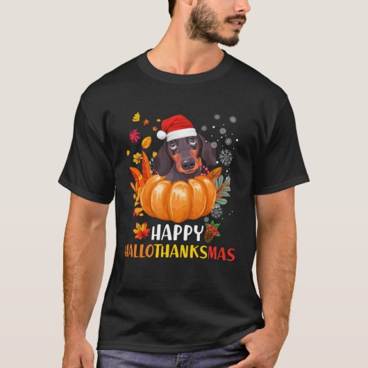 T-shirt Dachshund Hallothanksmas Halloween Thanksgiving Ch (Devant)
