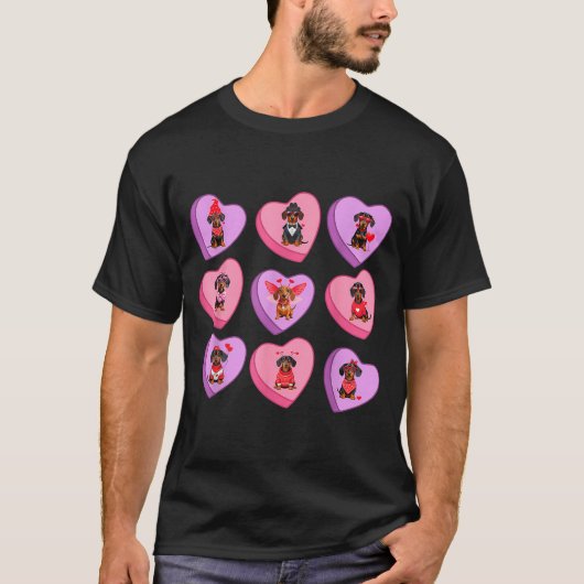 T-shirt Dachshund Hearts Candy Valentines Weiner Dog Pet L (Devant)