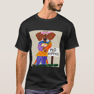 T-shirt Dachshund Hippie au panneau Pas de Hippies