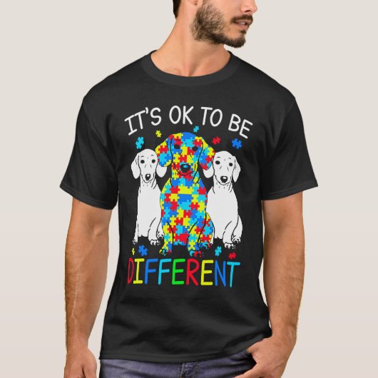 T-shirt Dachshund It's Ok To Be Different Autism Awareness (Devant)
