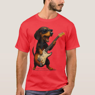 T-shirt Dachshund Jouant de la Guitare Rock Musique Amoure