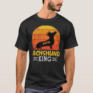 T-shirt Dachshund King - Vintage Sunset Crowned Doxie