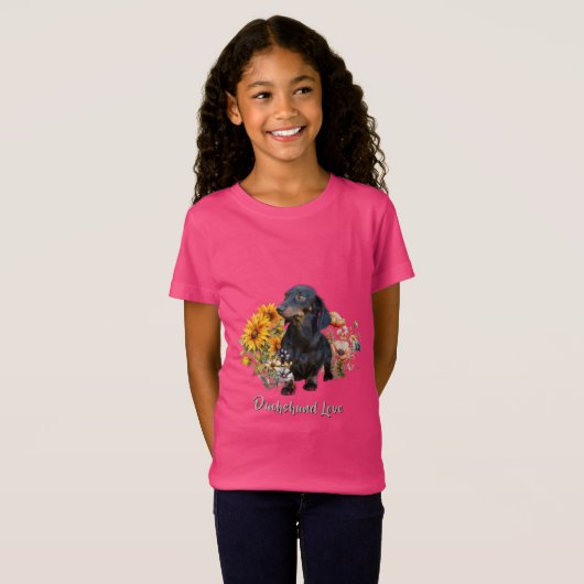 T-Shirt Dachshund Love Chien en Design Fleur sauvage (Devant entier)