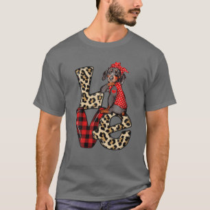 T-shirt Dachshund Love Leopard Plaid Happy Valentines Day