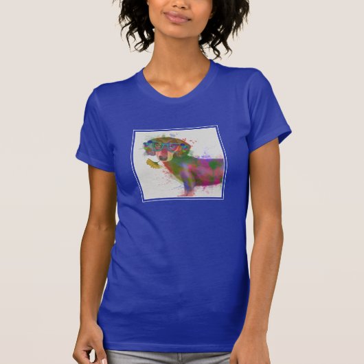 T-shirt Dachshund & Lunettes Rainbow Splash (Devant)