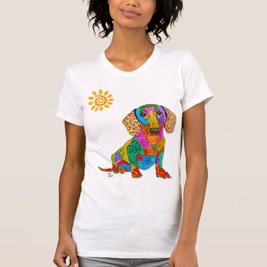 T-shirt Dachshund mignon et coloré (Devant)