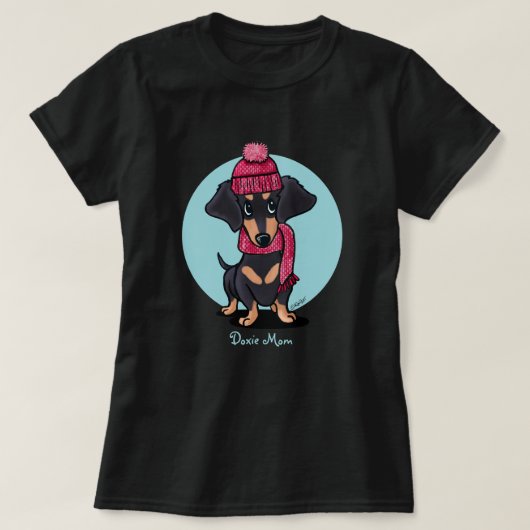 T-Shirt Dachshund noir et feu (Design devant)