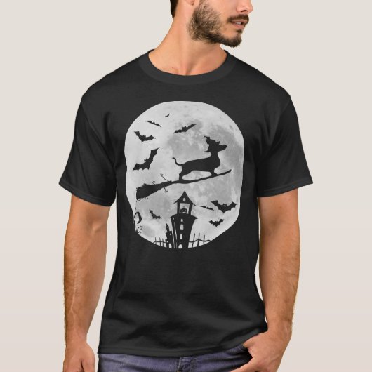 T-shirt Dachshund on a Broomstick Moon Witch Sausage Dog H (Devant)
