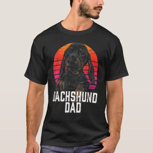 T-shirt Dachshund Papa Retro Weiner Sausage Chien Papa Bad (Devant)