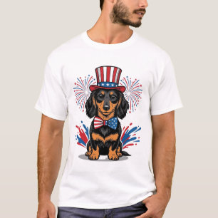 T-shirt Dachshund patriotique feux d'artifice art vectorie