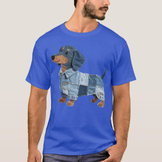 T-shirt Dachshund Pattern Denim Patchwork Art Funny Dachsh