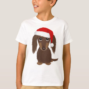 T-shirt Dachshund Père Noël - Chocolat à poil long