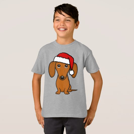 T-shirt Dachshund Père Noël mignonne Noël Wiener Chien vac (Devant entier)