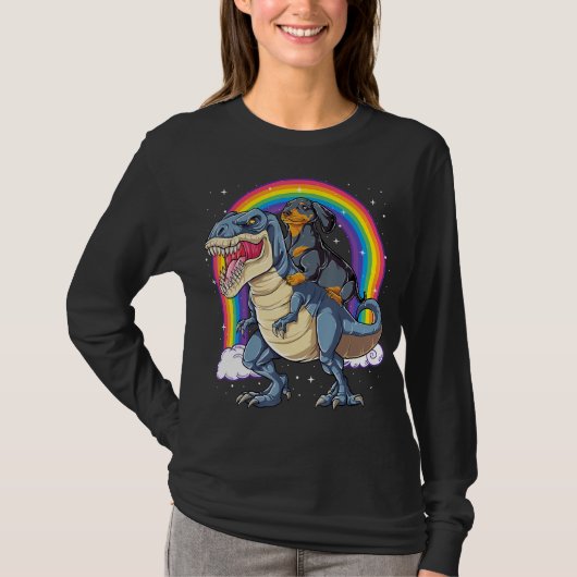 T-shirt Dachshund Riding Dinosaur T Rex Cadeaux Garçons En (Devant)