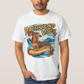 T-shirt Dachshund Riding Surf (Devant)