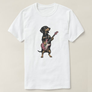 T-shirt Dachshund Rocker Jouant de la Guitare Électrique R