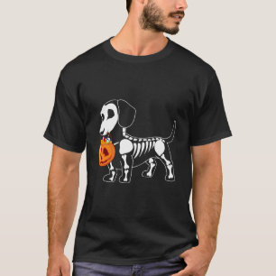 T-shirt Dachshund Skeleton Halloween Citrouille heureux