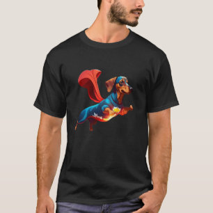 T-shirt Dachshund Super-héros Cape Rouge Chien Super Héros