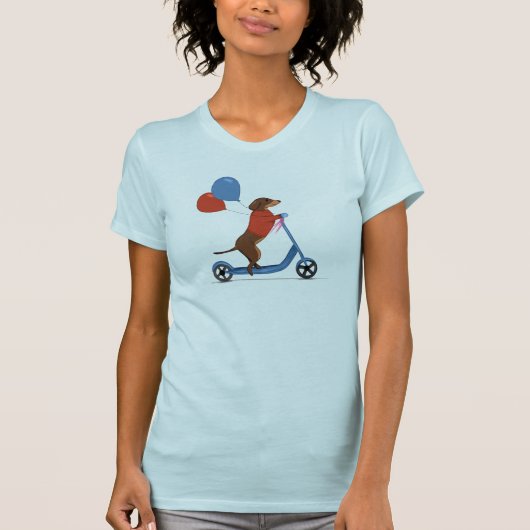 T-shirt Dachshund sur scooter avec ballons (Devant)