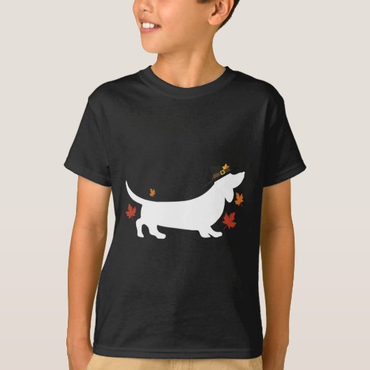 T-shirt Dachshund Thanksgiving Pilgrim Fall (Devant)