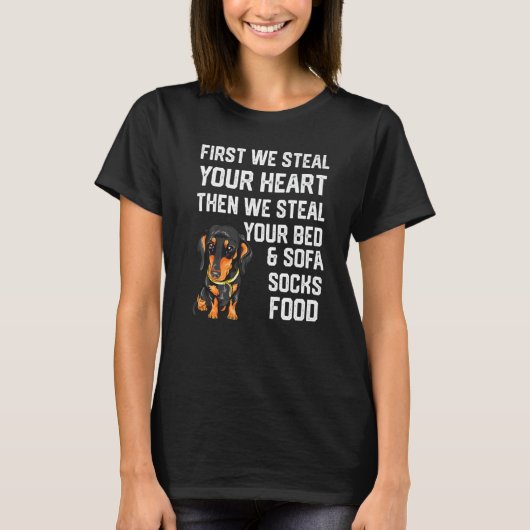 T-shirt Dachshund Voler votre coeur Voler votre lit et can (Devant)