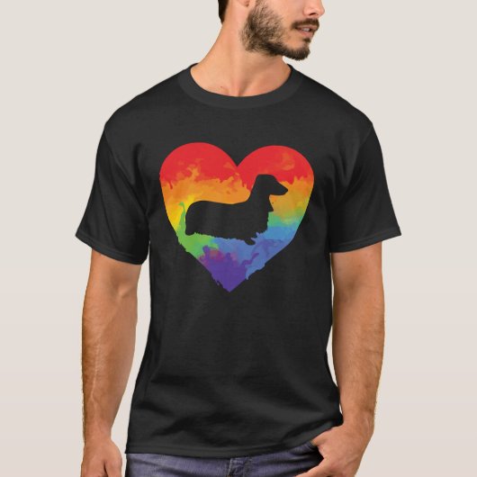 T-shirt Dachshund Watercolor Rainbow Heart for Dachshund (Devant)