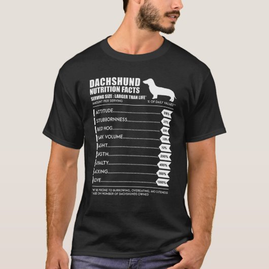 T-shirt Dachshund Weiner Chien Valeur nutritive (Devant)