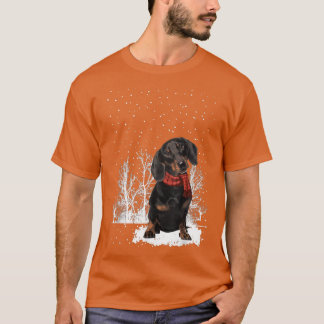 T-shirt Dachshund Winter Scarf Dogs Tree Forest Snow Chri