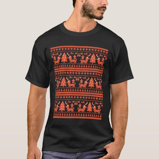 T-shirt Dachshunds Ugly Sweater Christmas Pattern (Devant)