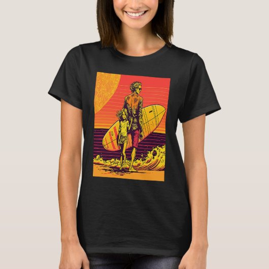 T-shirt Dad And Daughter Surfing Retro Pop Surfer Dad (Devant)