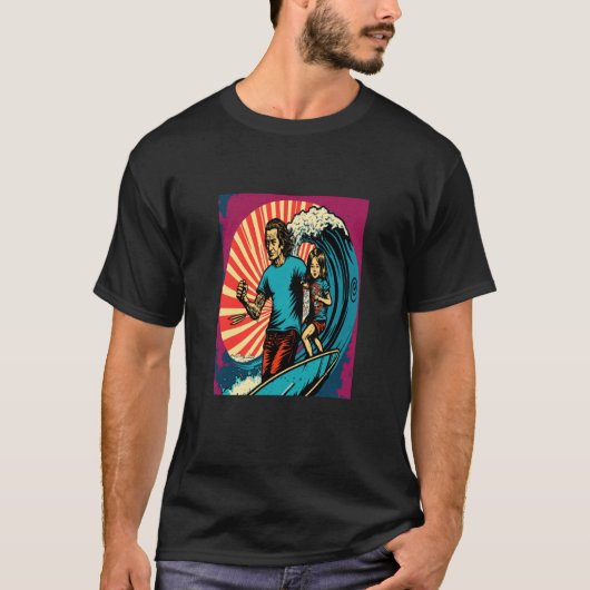 T-shirt Dad And Daughter Surfing Retro Pop Surfer Dad (Devant)