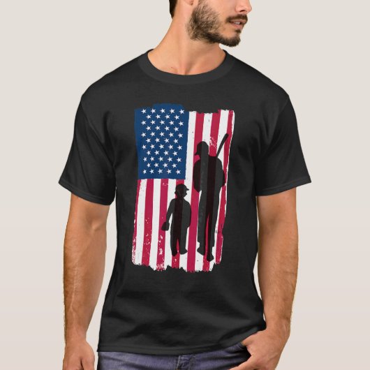 T-shirt Dad And Son Batter & Pitcher Baseball Player Ameri (Devant)