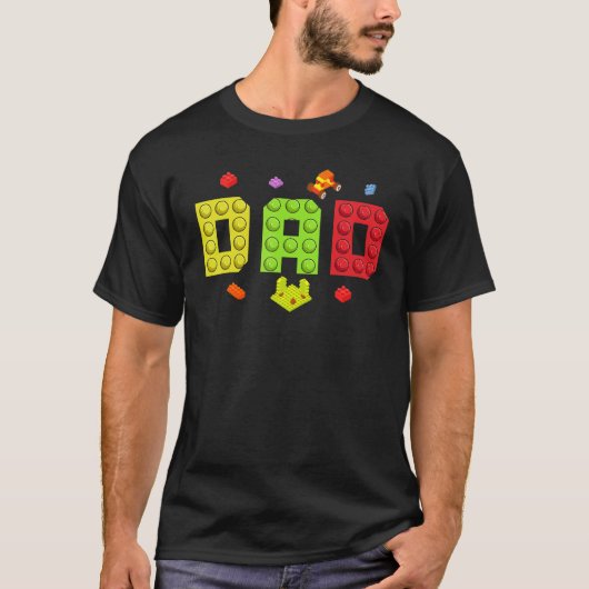 T-shirt Dad Master Builder Building Bricks Blocks Family S (Devant)