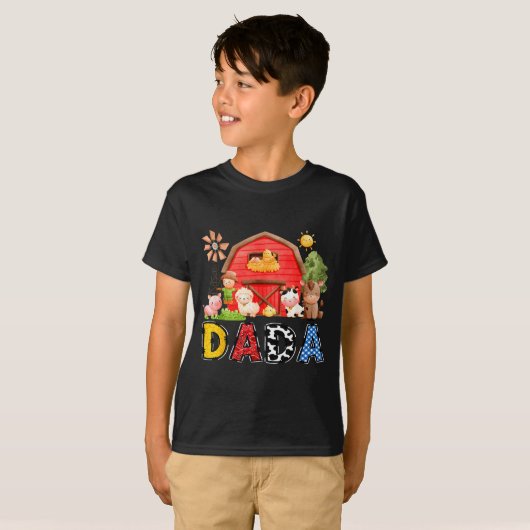T-shirt Dada Red Farm Cow Birthday Boy Matching Family Par (Devant entier)