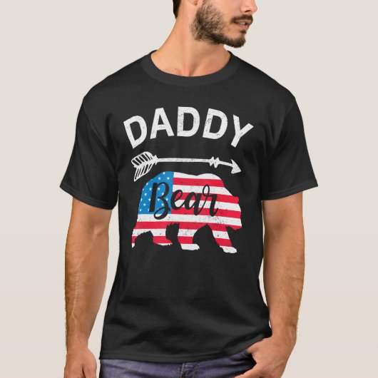 T-shirt Daddy Bear Papa Bear American Flag 4th of July Fat (Devant)