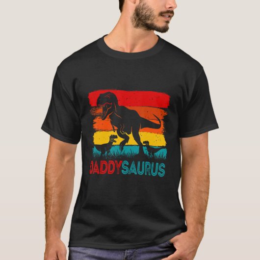 T-shirt Daddy Dinosaur Daddysaurus 2 Two kids Xmas Men Fat (Devant)
