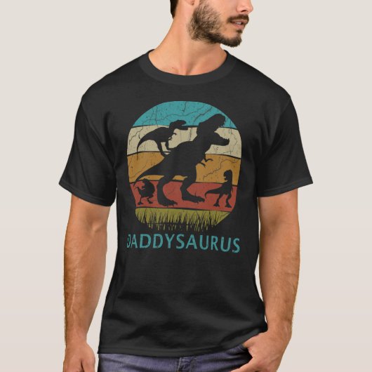 T-shirt Daddy Dinosaur DaddySaurus With 3 or 2 Kids Christ (Devant)