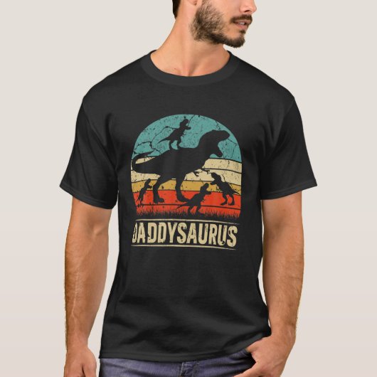 T-shirt Daddy Dinosaur T Rex Daddysaurus 4 Enfants Famille (Devant)