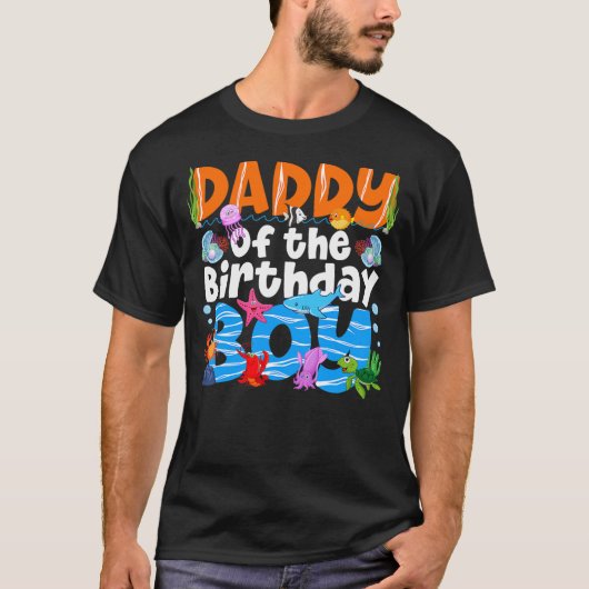 T-shirt Daddy Under Sea Birthday Party Boys Ocean Sea Anim (Devant)