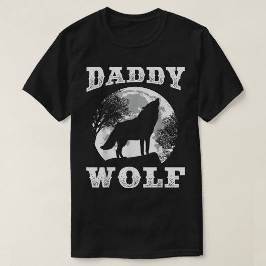 T-shirt Daddy Wolf Moon Silhouette Design (Design devant)