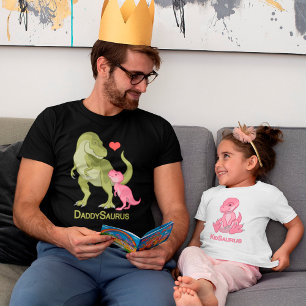 T-shirt DaddySaurus Green T-Rex & Pink Baby Girl Dinosaure