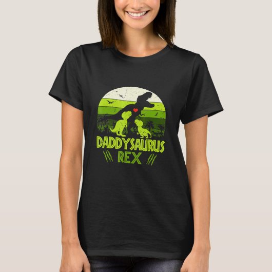 T-shirt Daddysaurus Rex 2 Enfants Dinosaure Coucher De Sol (Devant)