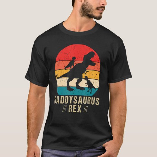 T-shirt Daddysaurus Rex 2 Kids Sunset For Fathers Day (Devant)