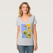 T-shirt Daffodil Jaune violet Fleurs Aquarelle (Devant entier)
