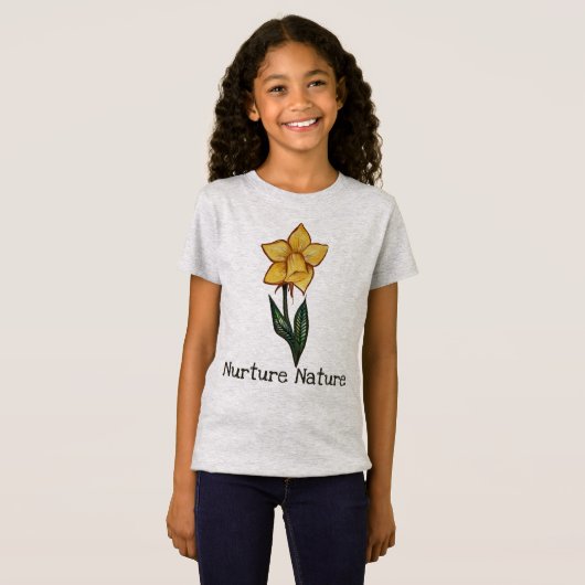 T-Shirt Daffodique Printemps art fleurie jaune design flor (Devant entier)