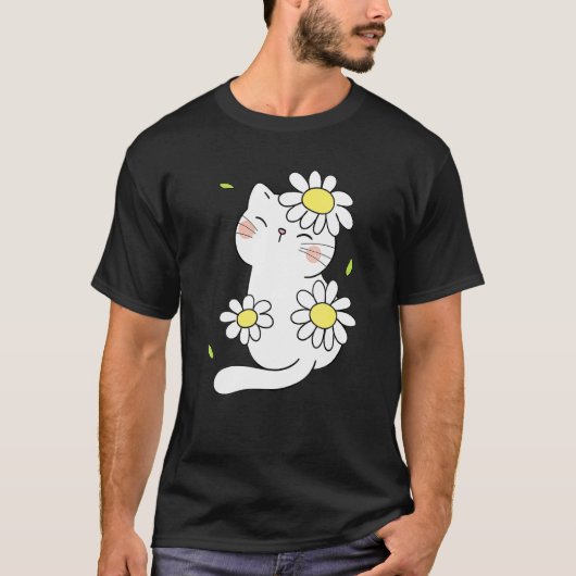 T-shirt Daisy Cat Spring Floral Kitten With Flower Animal (Devant)