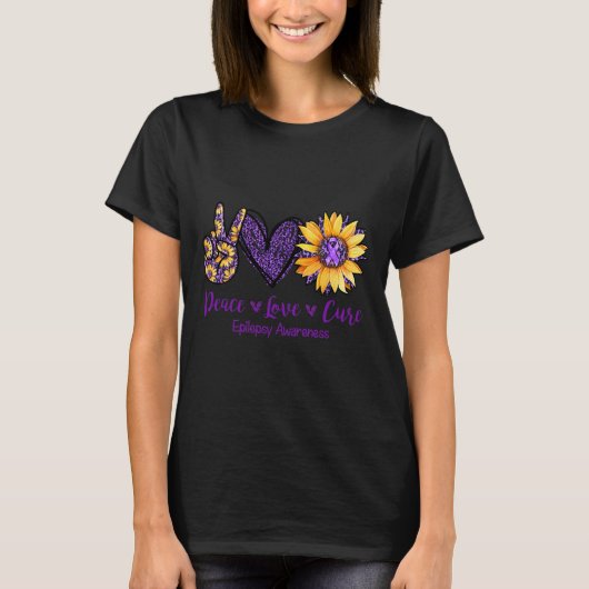 T-shirt Daisy Peace Love Cure Epilepsy Awareness Purple Ri (Devant)